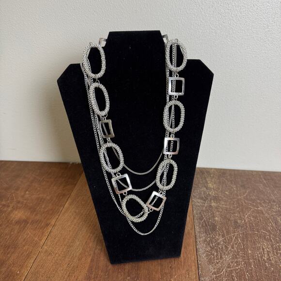 Artisan Crafted Silver Tone Multi chain‎ geometric Statement 19" necklace - Picture 1 of 4